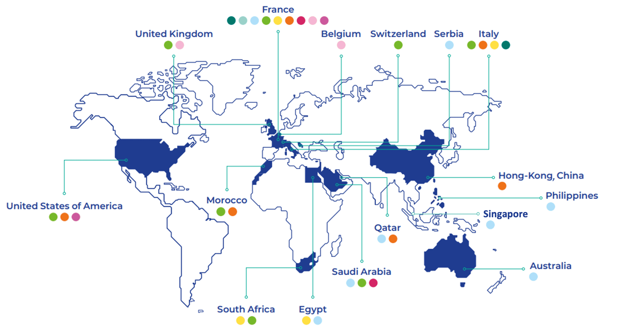 Mappa con le sedi del gruppo Ratp nel mondo.